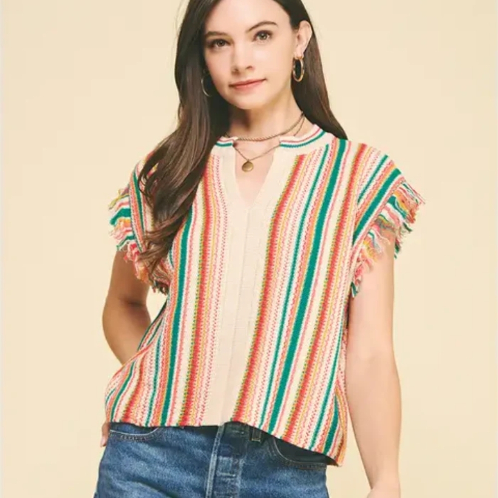 Pinch Colorful Striped Fringe Light Weight Sweated